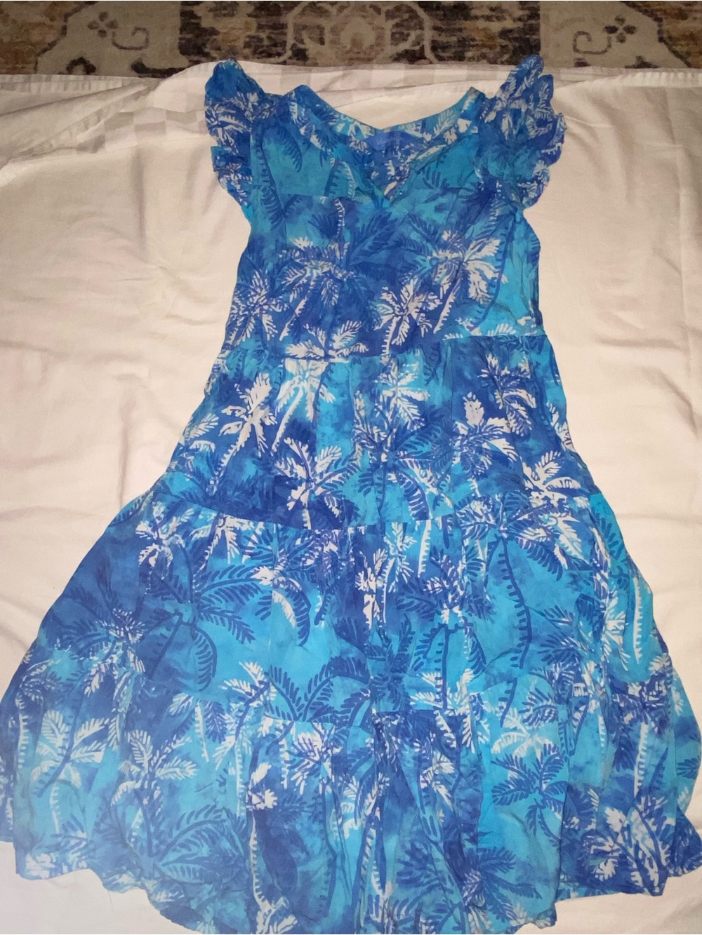 Blue Tropical Print Midi Dress - Lightweight Summer Style